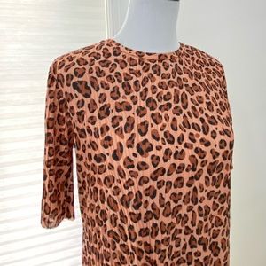 Zara Leopard Print Pleated Maxi Dress, Small